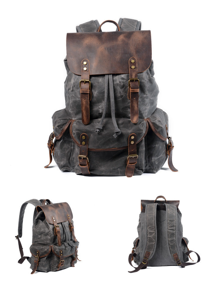 Mochila ANDES de senderismo informal de lona encerada con cordón ajustable estilo vintage