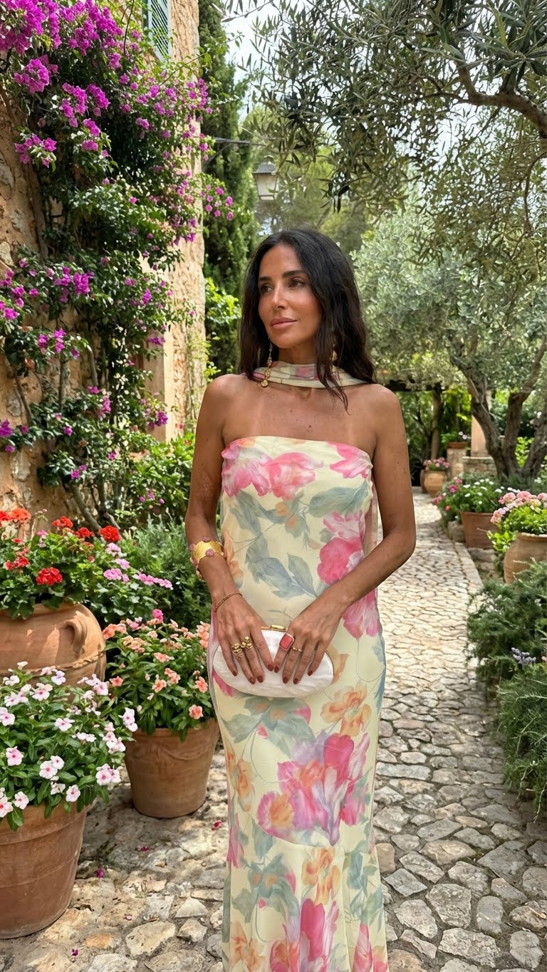 Vestido JAZMIN Largo Strapless Floral