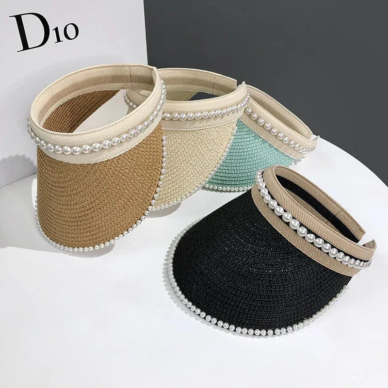 Sombrero de playa informal con visera de perlas