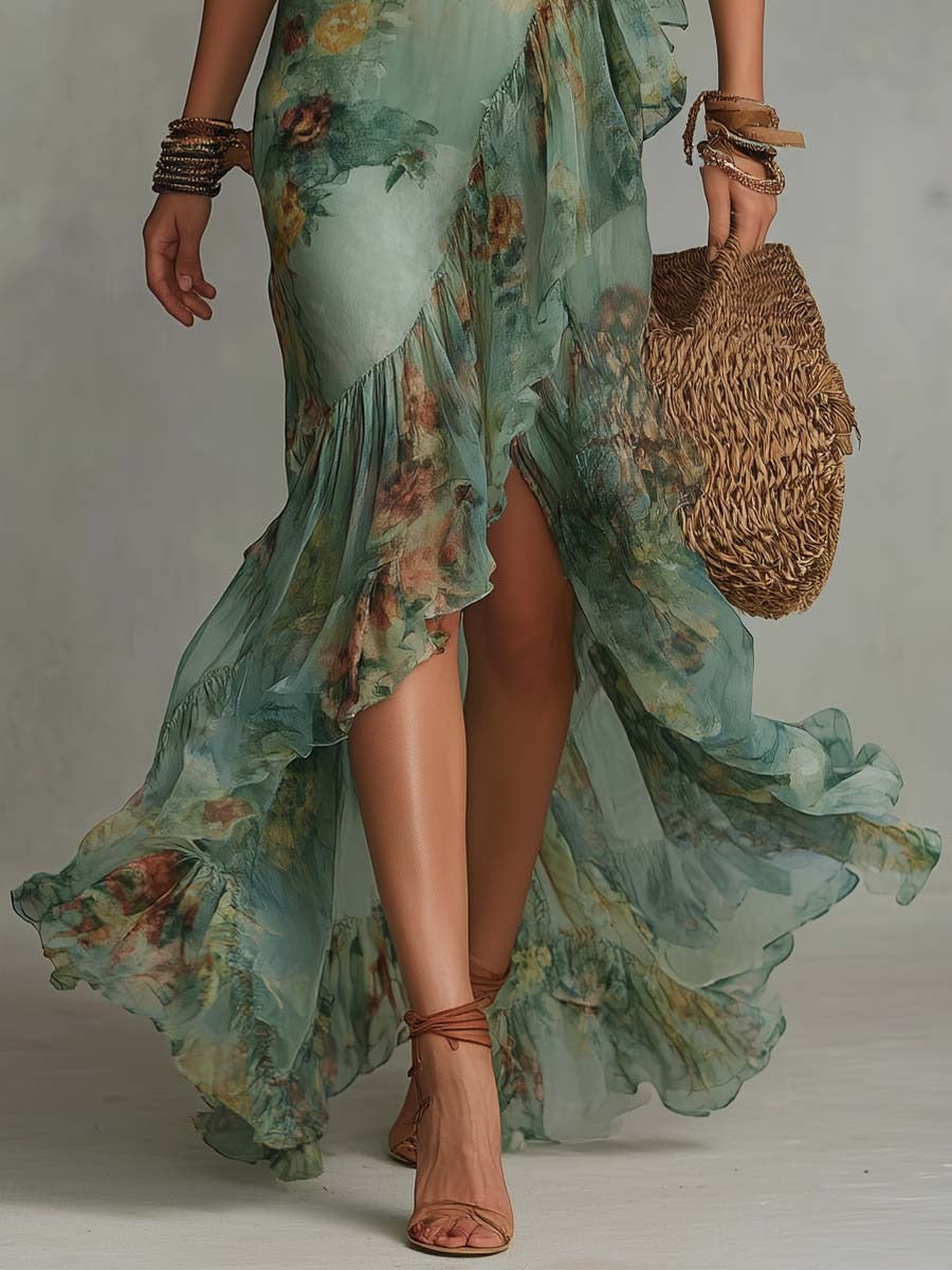 Vestido Florencia largo cruzado estilo retro romantico
