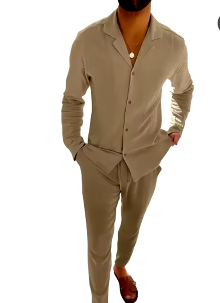 Conjunto JOAN Hombre Elegante Casual | Set Camisa Manga Larga + Pantalón Relax Fit