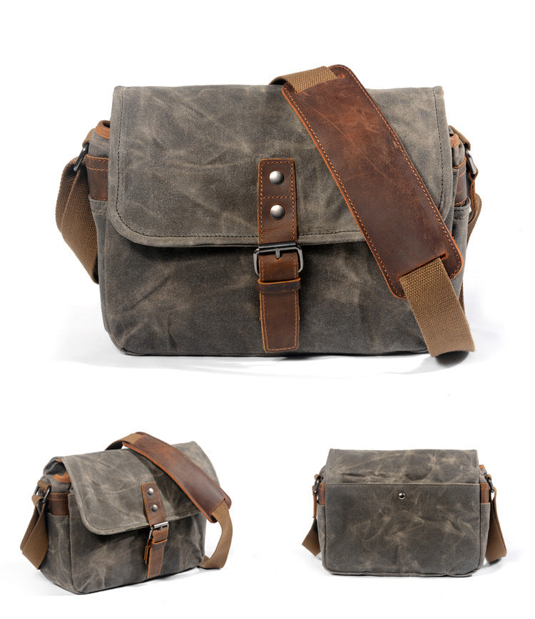 Bolsos de hombro LAGOS de lona encerada con diseño retro de cámara