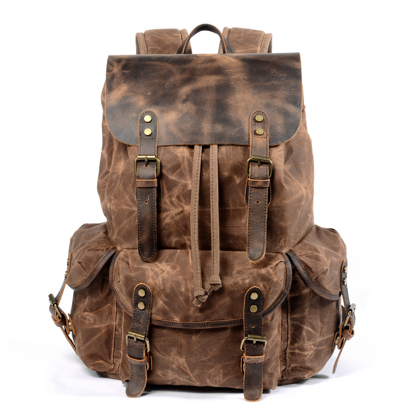 Mochila ANDES de senderismo informal de lona encerada con cordón ajustable estilo vintage