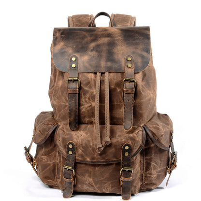 Mochila ANDES de senderismo informal de lona encerada con cordón ajustable estilo vintage