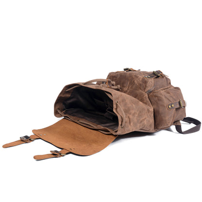 Mochila ANDES de senderismo informal de lona encerada con cordón ajustable estilo vintage