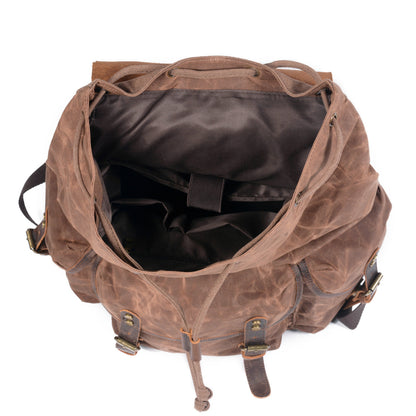 Mochila ANDES de senderismo informal de lona encerada con cordón ajustable estilo vintage