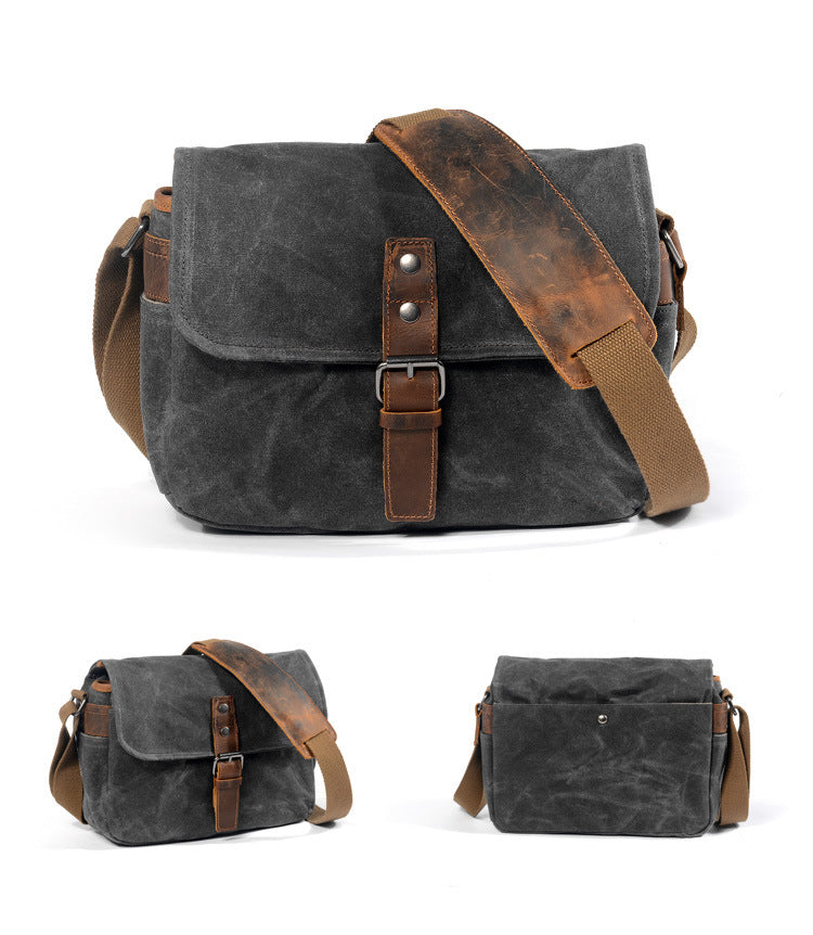 Bolsos de hombro LAGOS de lona encerada con diseño retro de cámara
