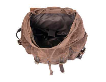 Mochila ANDES de senderismo informal de lona encerada con cordón ajustable estilo vintage