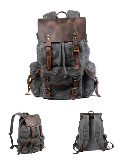 Mochila ANDES de senderismo informal de lona encerada con cordón ajustable estilo vintage