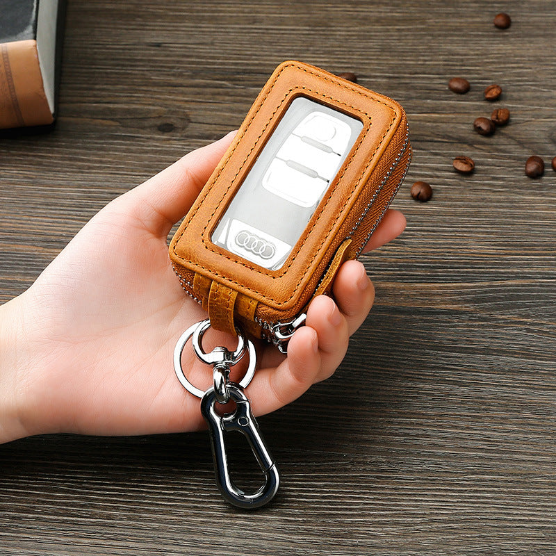 Fundas de cuero vintage para llaves de coche con doble cremallera.