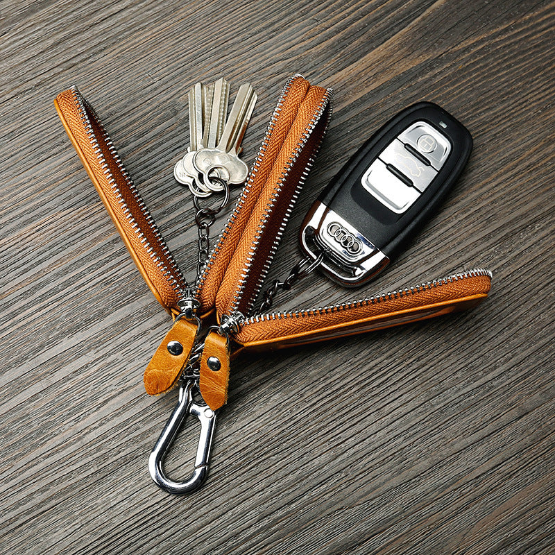 Fundas de cuero vintage para llaves de coche con doble cremallera.