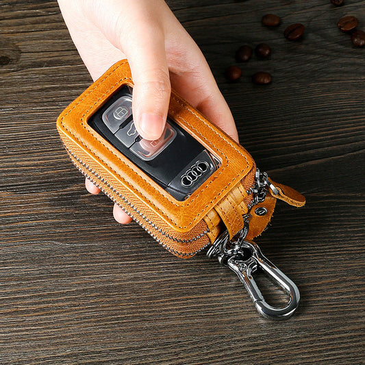 Fundas de cuero vintage para llaves de coche con doble cremallera.