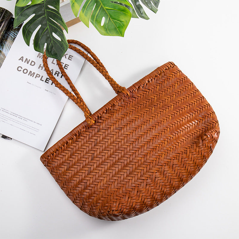 Bolsos CORA de mano de piel de vaca tejidos a mano para mujer