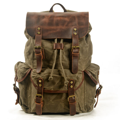Mochila ANDES de senderismo informal de lona encerada con cordón ajustable estilo vintage