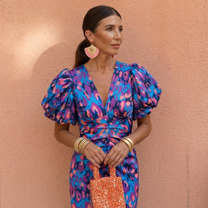 Vestido GRACE primavera mujer escote V con mangas abullonadas – estilo elegante femenino