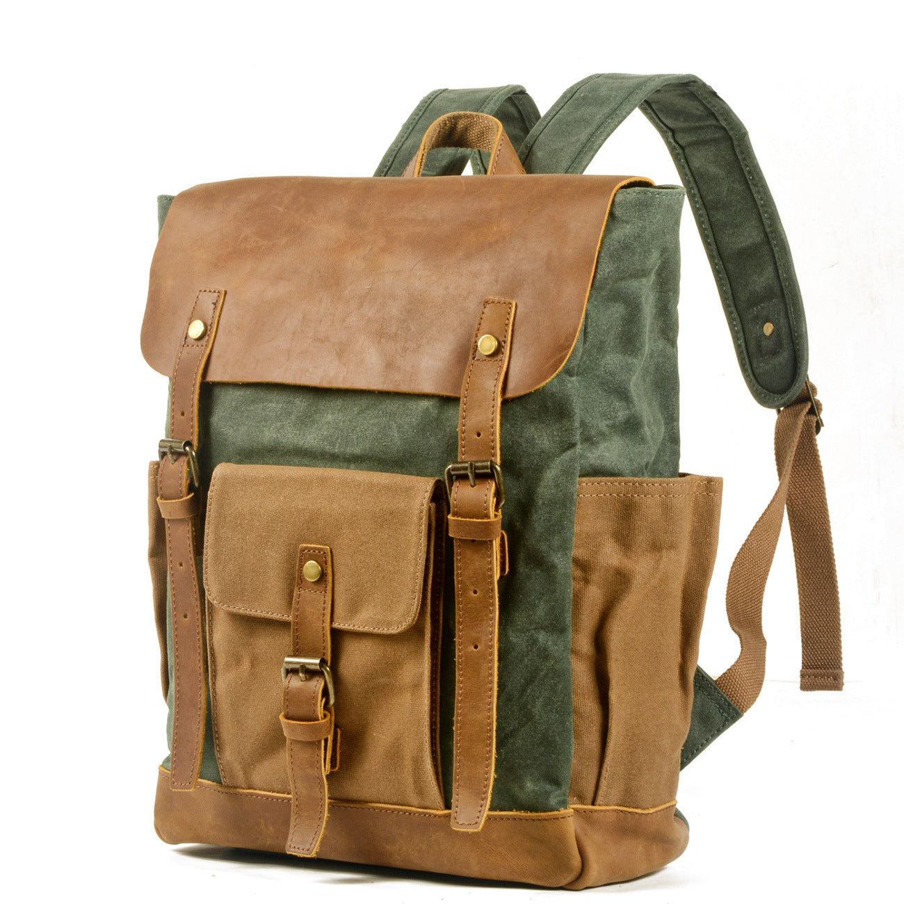 Mochila PRAGA vintage impermeable de lona y cuero