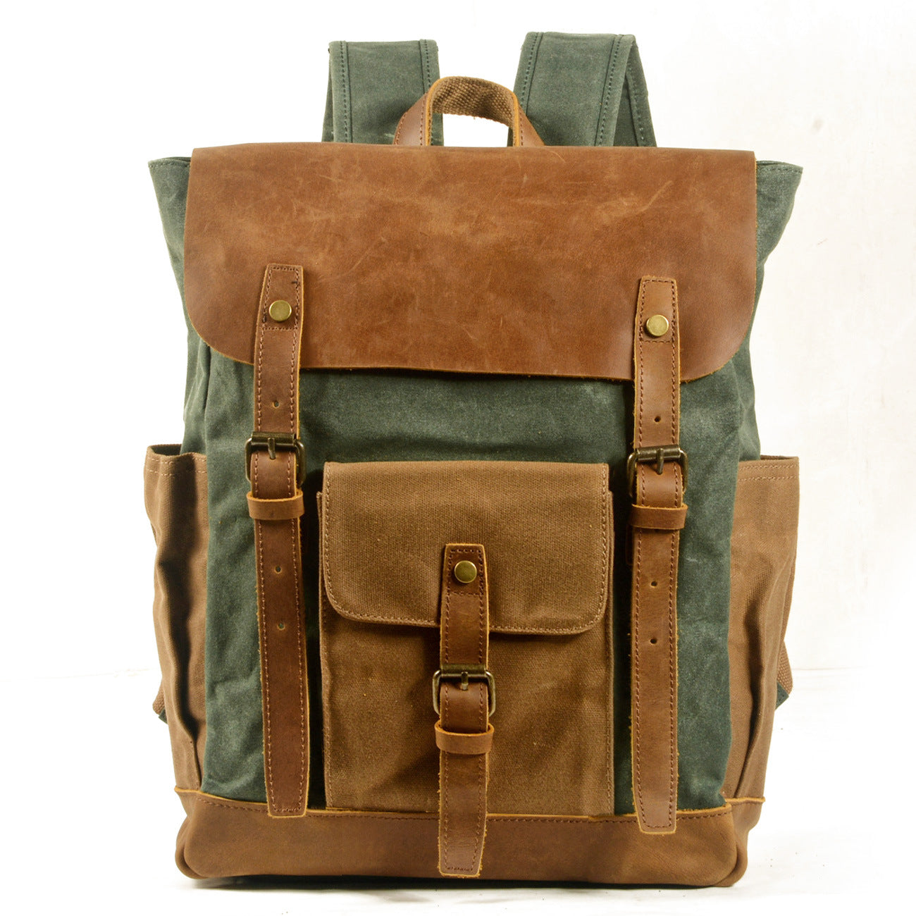 Mochila PRAGA vintage impermeable de lona y cuero