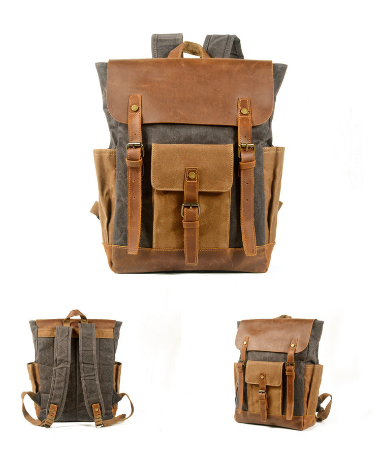 Mochila PRAGA vintage impermeable de lona y cuero