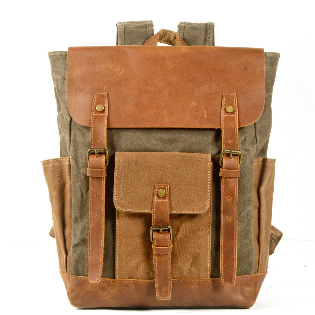 Mochila PRAGA vintage impermeable de lona y cuero