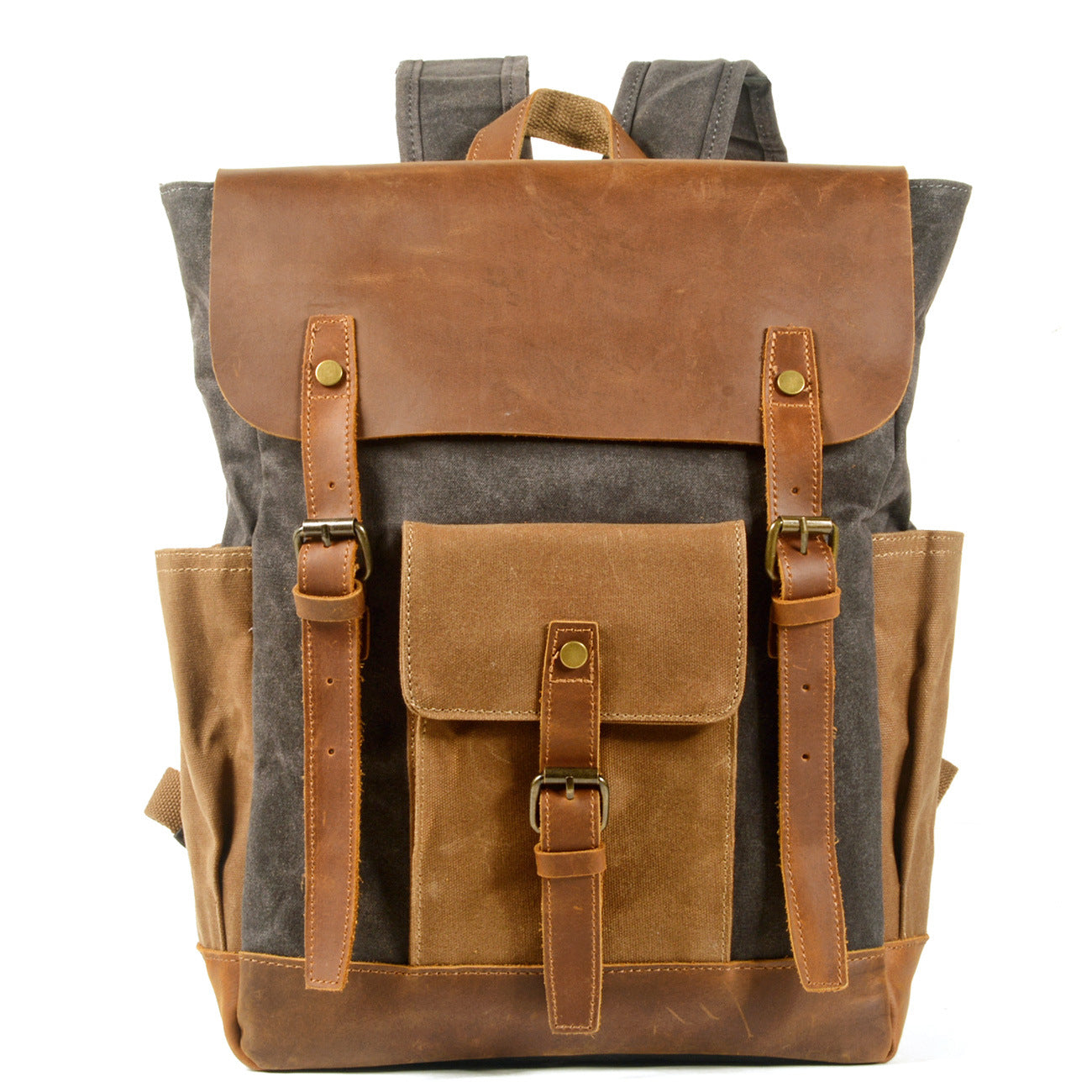 Mochila PRAGA vintage impermeable de lona y cuero