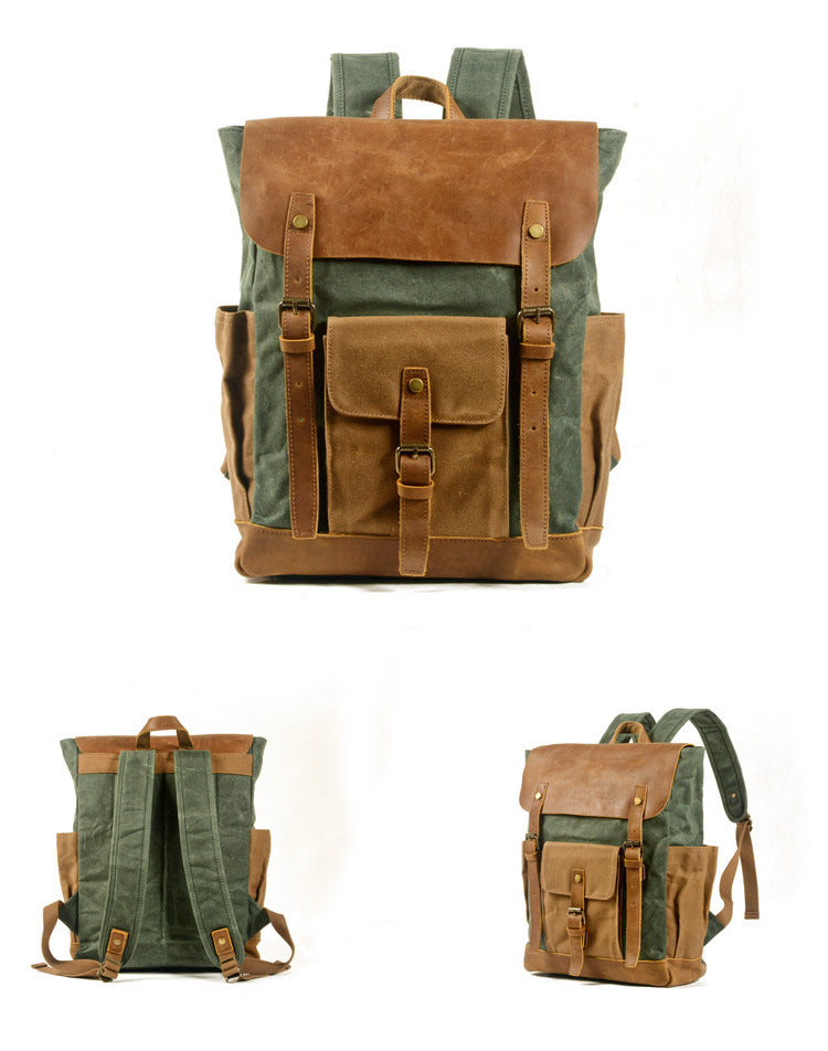 Mochila PRAGA vintage impermeable de lona y cuero