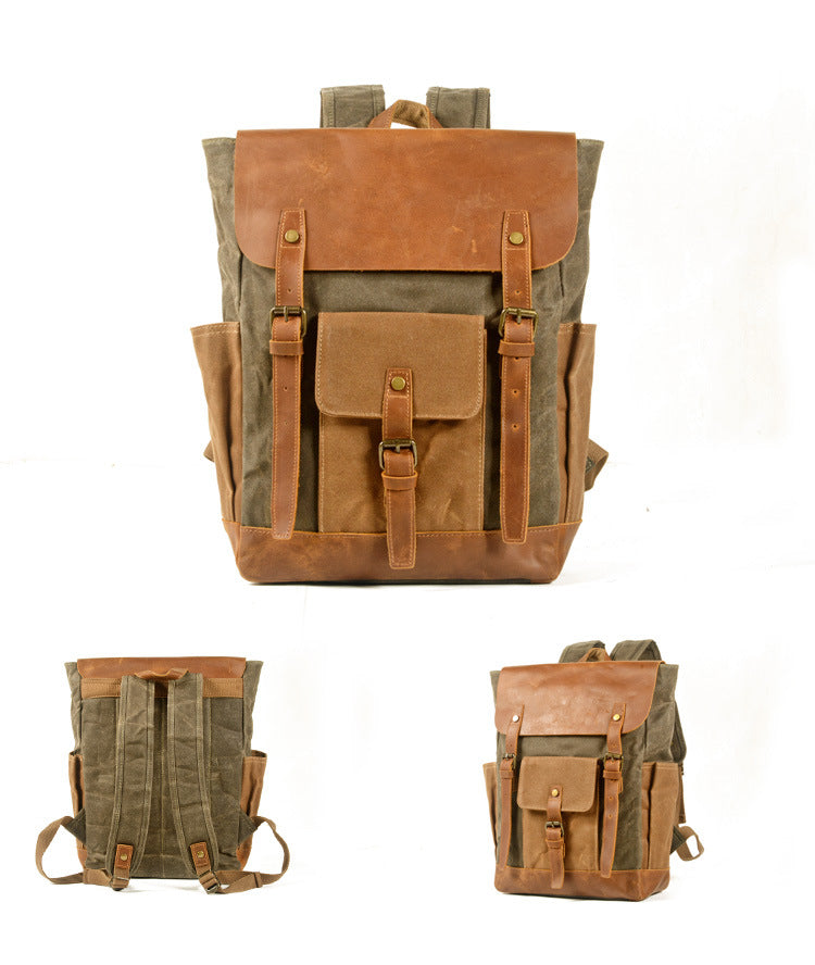 Mochila PRAGA vintage impermeable de lona y cuero