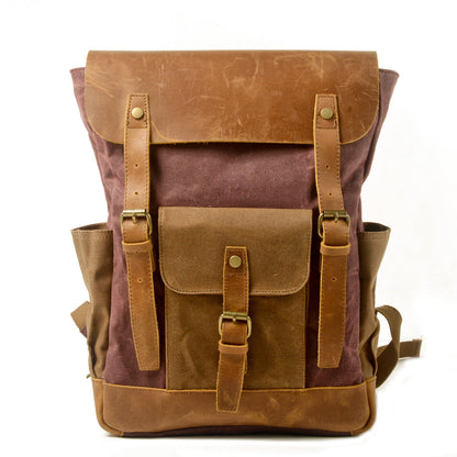 Mochila PRAGA vintage impermeable de lona y cuero