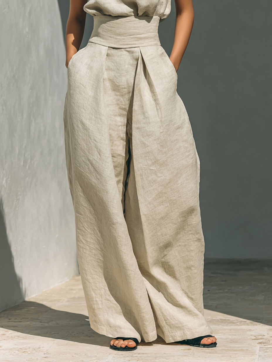 DANELA™ | Conjunto completo con camiseta de tirantes y pantalón de pierna ancha en algodón y lino.