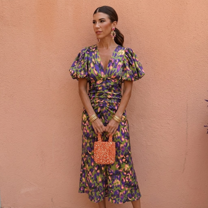 Vestido GRACE primavera mujer escote V con mangas abullonadas – estilo elegante femenino