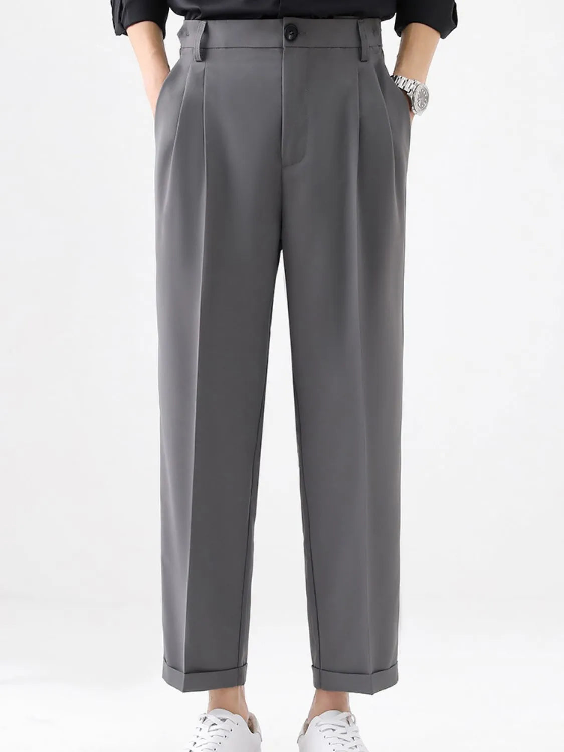Pantalón YORK de corte recto con pinzas, básico y liso de hombre.
