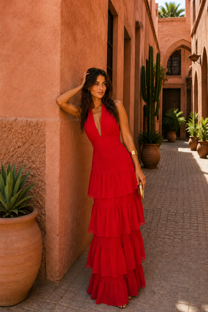 Vestido ESTER en Rojo con cuello Halter