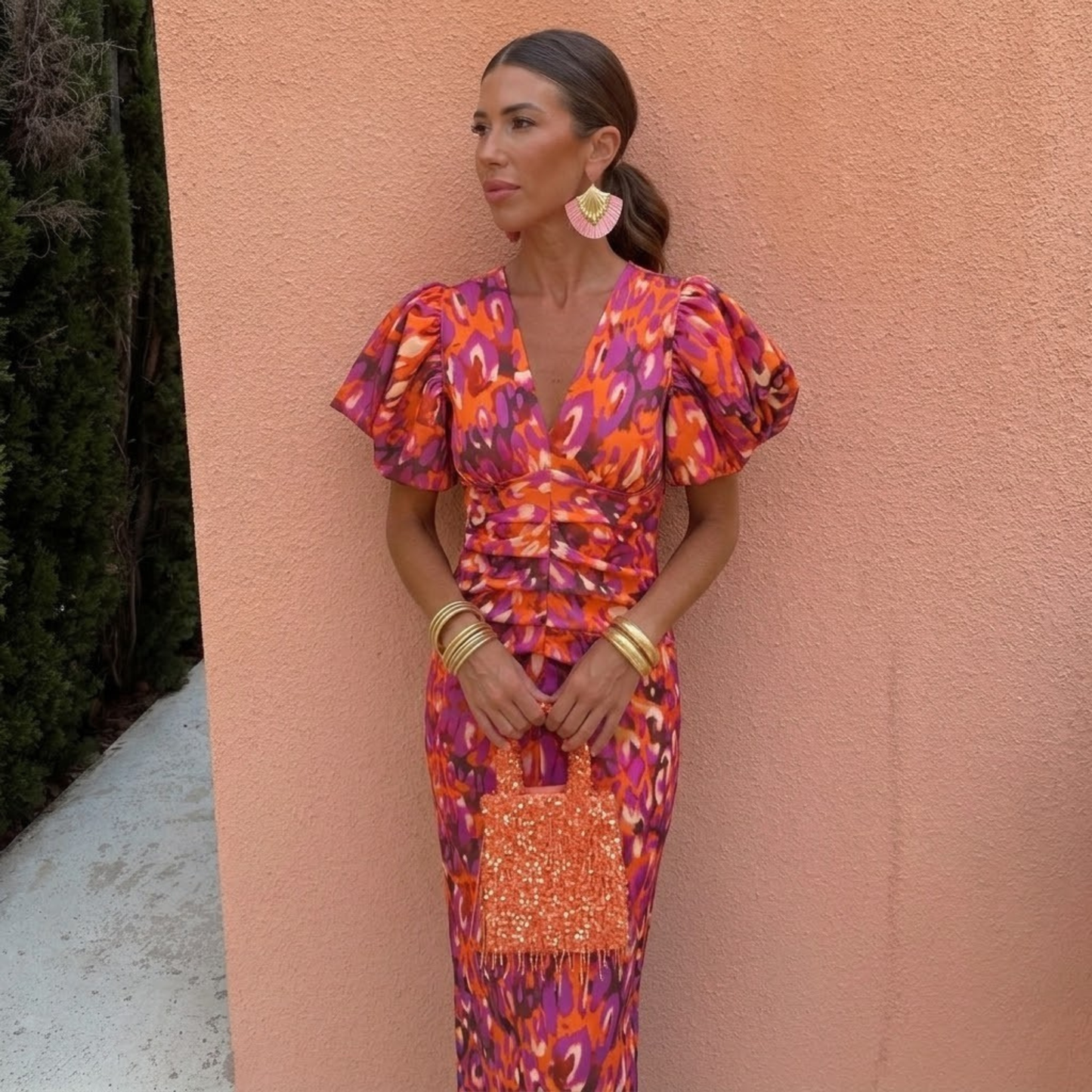 Vestido GRACE primavera mujer escote V con mangas abullonadas – estilo elegante femenino