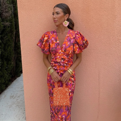 Vestido GRACE primavera mujer escote V con mangas abullonadas – estilo elegante femenino