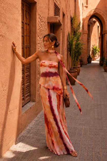 Conjunto de 2 piezas ELIZABETH Largo Estampado con Cinta