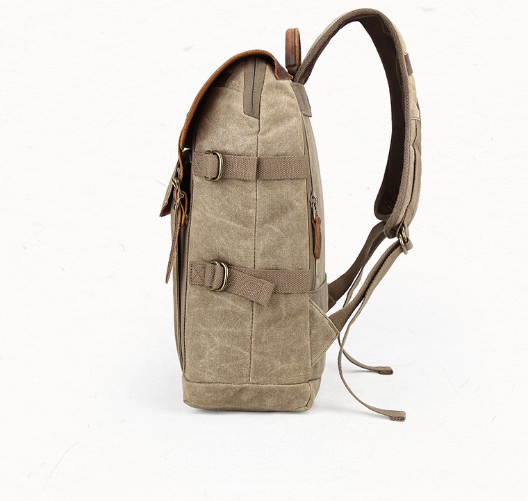 Mochila POOL vintage de lona encerada y cuero para cámara réflex