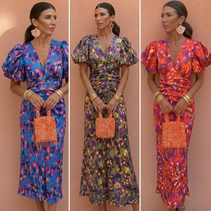 Vestido GRACE primavera mujer escote V con mangas abullonadas – estilo elegante femenino