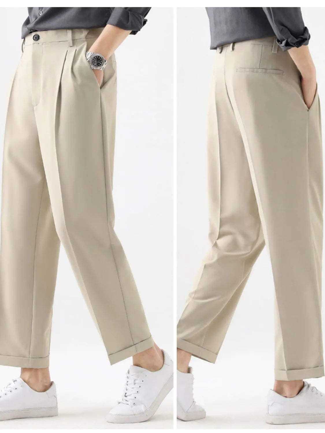 Pantalón YORK de corte recto con pinzas, básico y liso de hombre.