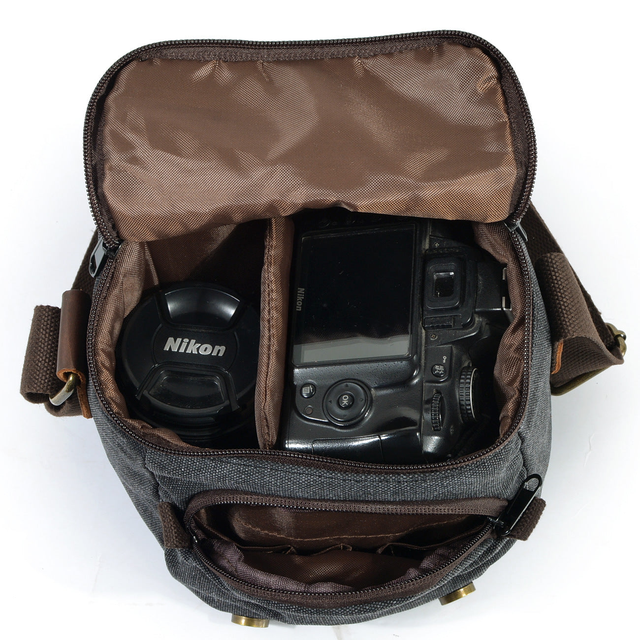 Bolso BALI para cámara de lona y cuero vintage impermeable.
