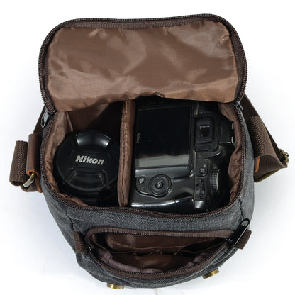 Bolso BALI para cámara de lona y cuero vintage impermeable.