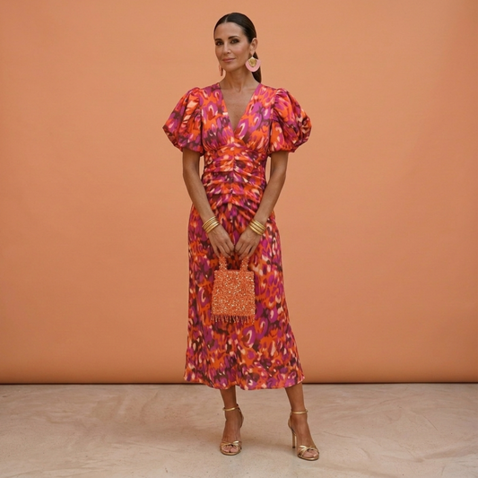 Vestido GRACE primavera mujer escote V con mangas abullonadas – estilo elegante femenino