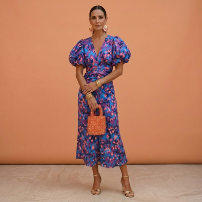 Vestido GRACE primavera mujer escote V con mangas abullonadas – estilo elegante femenino