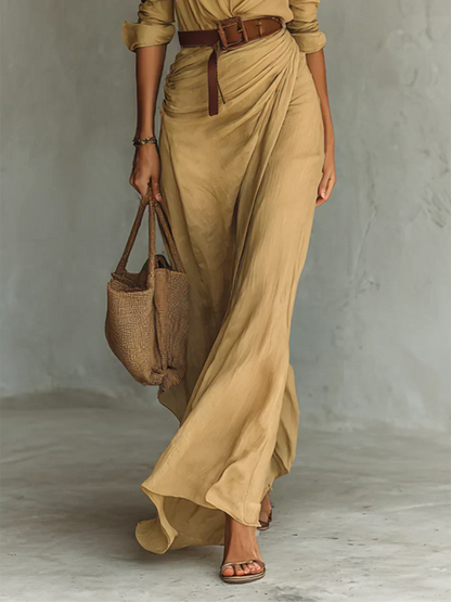 CARMELA™ | Vestido largo con solapas y cinturón en la cintura.
