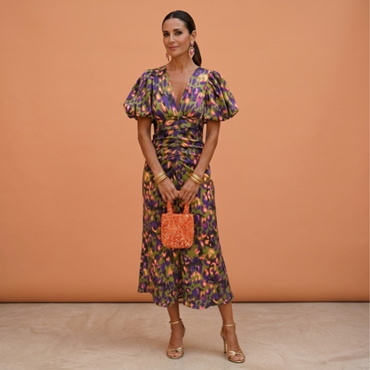 Vestido GRACE primavera mujer escote V con mangas abullonadas – estilo elegante femenino