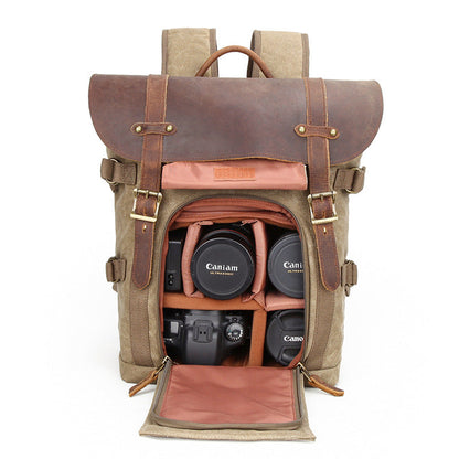 Mochila POOL vintage de lona encerada y cuero para cámara réflex