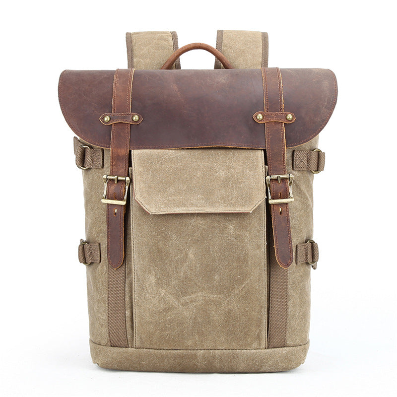 Mochila POOL vintage de lona encerada y cuero para cámara réflex