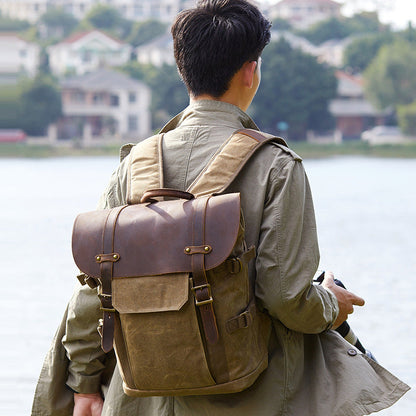 Mochila POOL vintage de lona encerada y cuero para cámara réflex