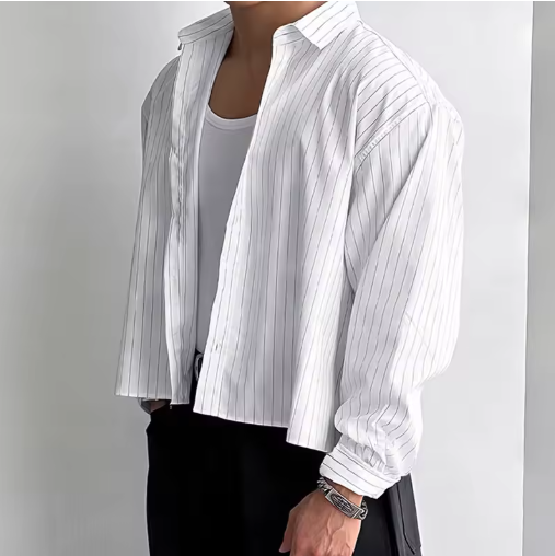 Camisa NEWPORT, blanca y rayas de hombre, mangas largas.
