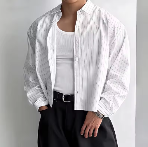 Camisa NEWPORT, blanca y rayas de hombre, mangas largas.