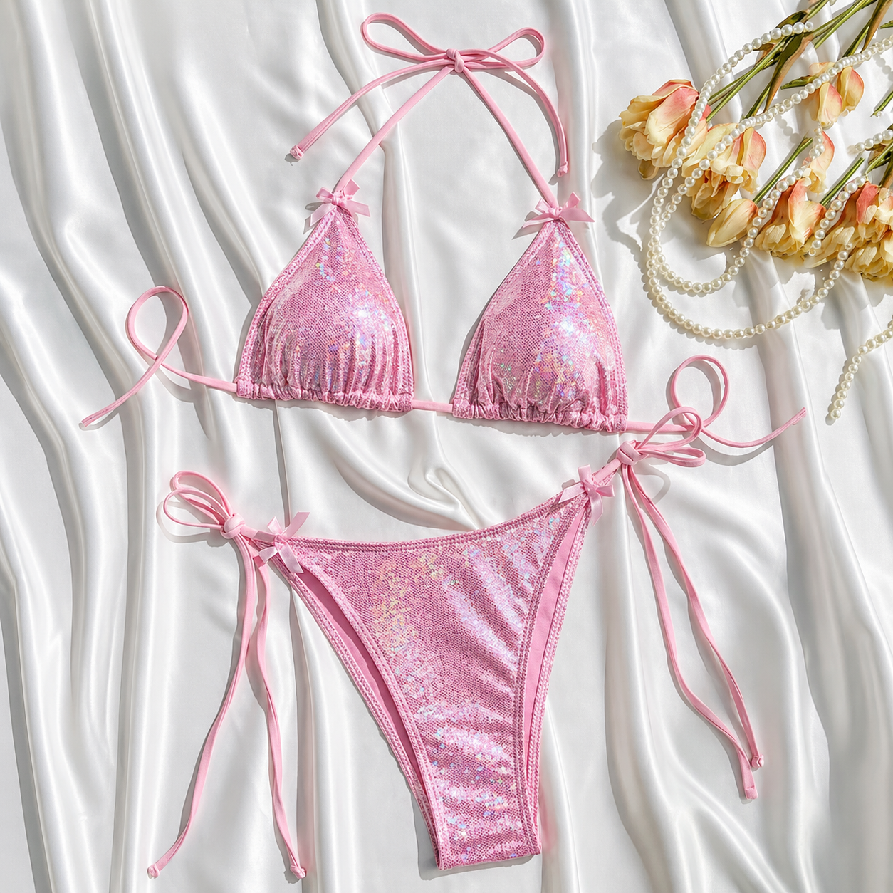 Bikini GLOW brillante con tirantes ajustables. Tendencia 2026