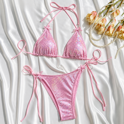 Bikini GLOW brillante con tirantes ajustables. Tendencia 2026